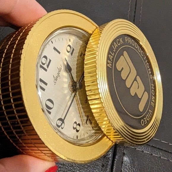 Angelus metal clock vintage 1980s Maljack Productions Home Video Motion Company - Picture 2 of 11